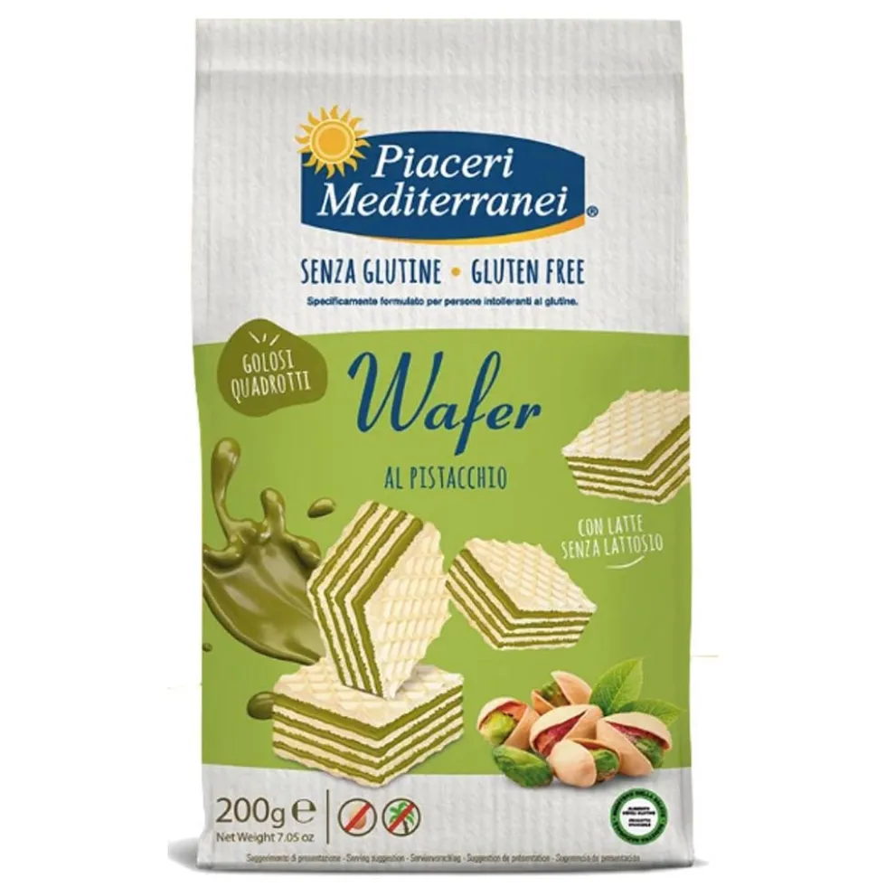 Piaceri Mediterranei Wafer al Pistacchio Senza Glutine, Busta da 200g