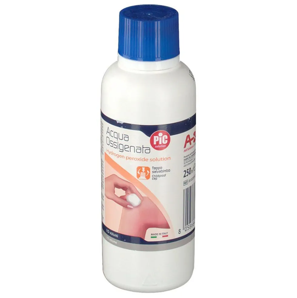 Pic Acqua Ossigenata 10 volumi - Soluzione disinfettante per la pulizia delle ferite, 250 ml