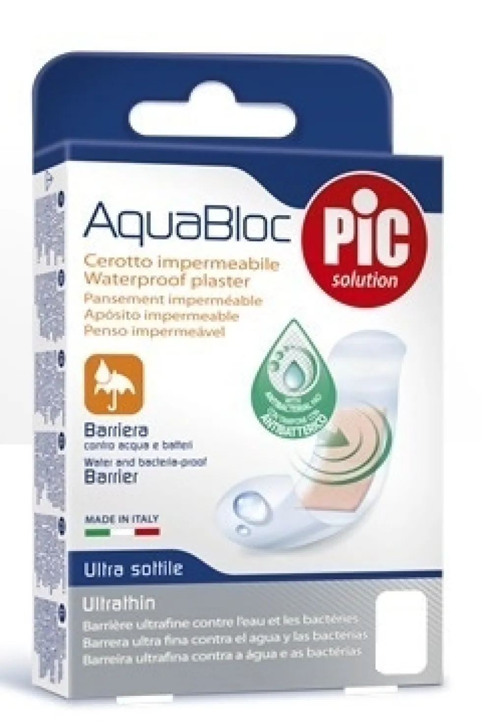 Pic Aquabloc - Cerotto impermeabile con tampone antibatterico, 5 pezzi da 10x6 cm