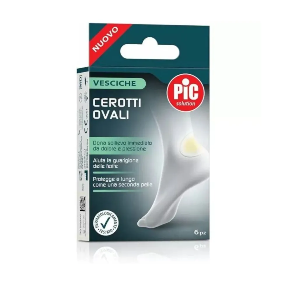 Pic Cerotti ovali per vesciche - Medicazione idrocolloidale per il sollievo dal dolore, 6 pezzi
