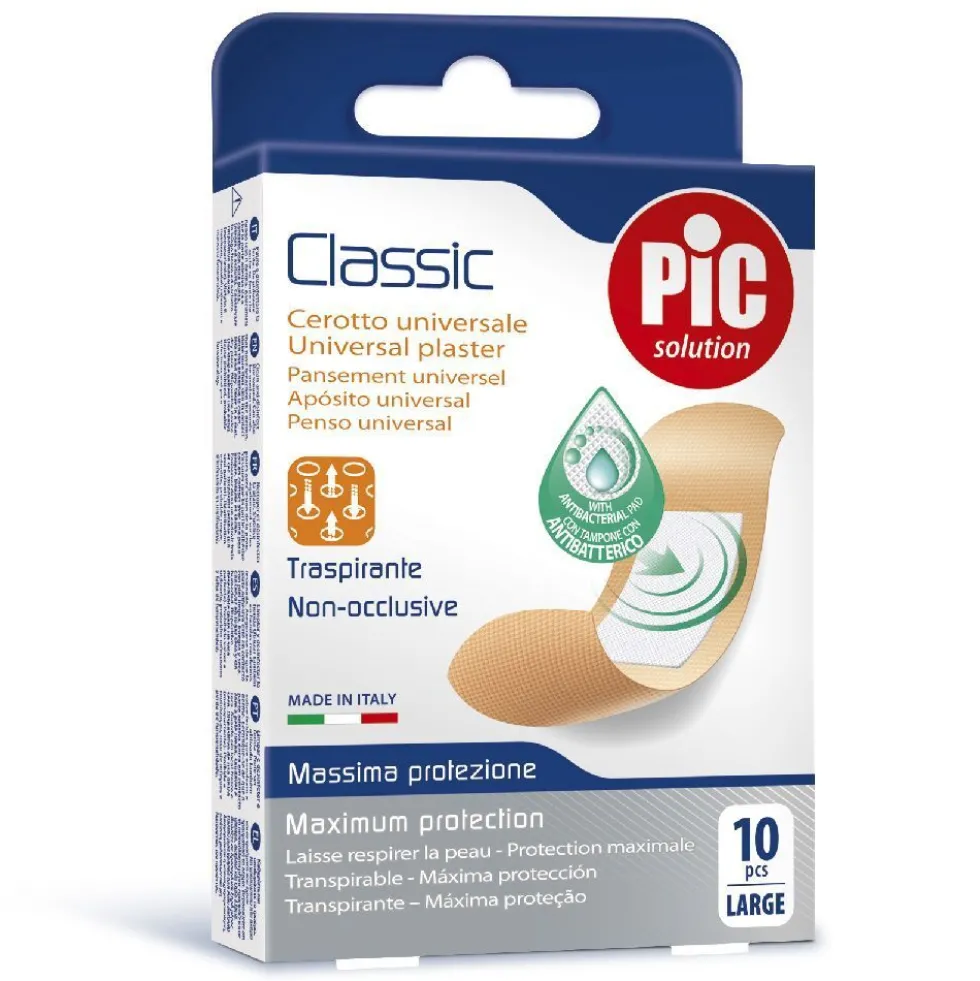 Pic Classic - Cerotto universale traspirante con tampone antibatterico, 10 cerotti large