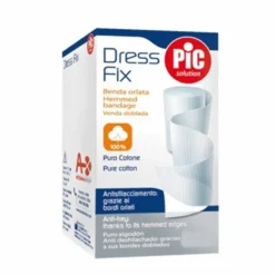 Pic Dress Fix - Benda orlata in cotone per il fissaggio di medicazioni, 1 pezzo da 7 cm x 5 m