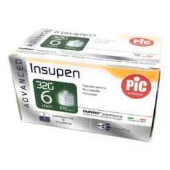 Pic Insupen Advanced 32G 6 mm - Aghi per penna da insulina per iniezioni indolori, 100 pezzi