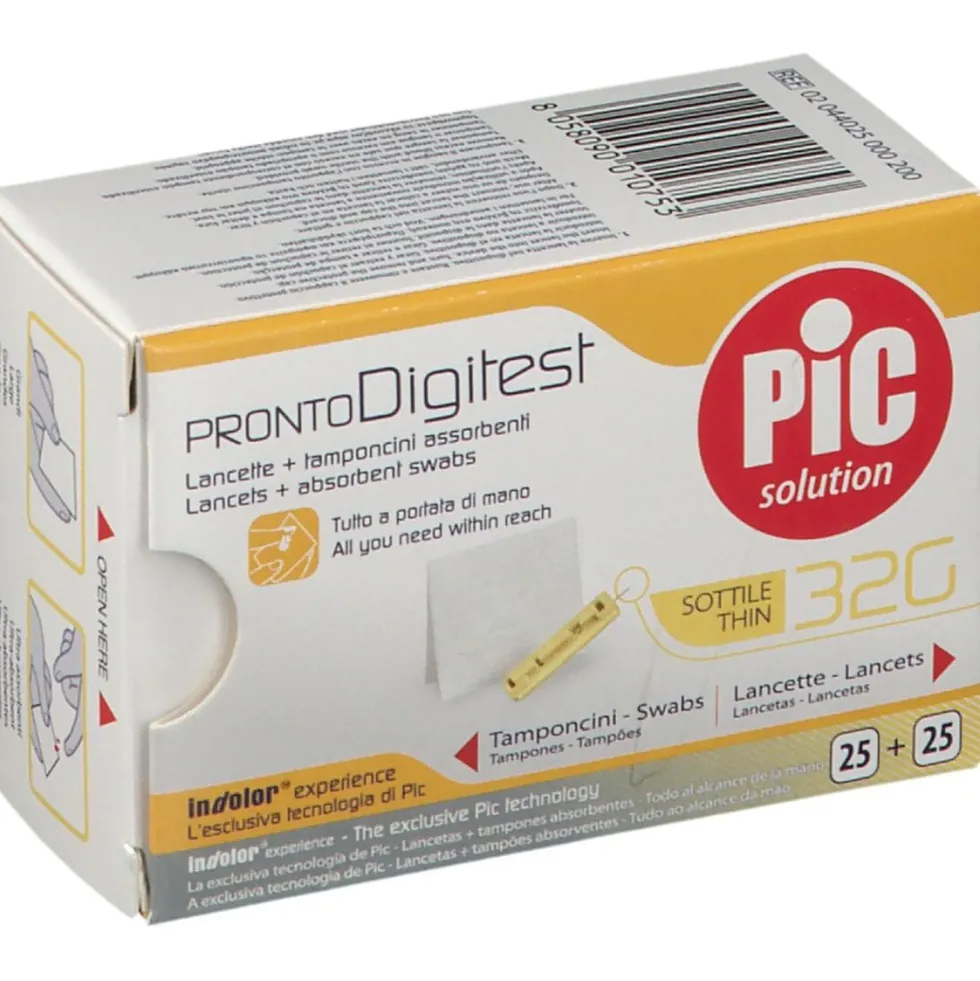 Pic Pronto Digitest G32 - Lancette Pic Pronto Digitest per la glicemia, 25 lancette e 25 tamponcini