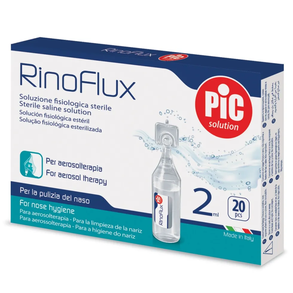 Pic Rinoflux - Soluzione fisiologica per l'igiene nasale e l'aerosolterapia, 20 fiale da 2 ml