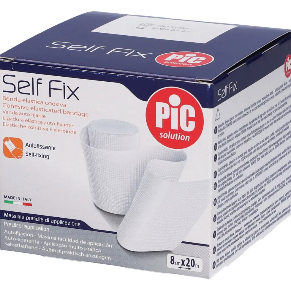 Pic Self Fix - Benda elastica coesiva autofissante per il fissaggio delle medicazioni 8cm x 20m, 1 benda