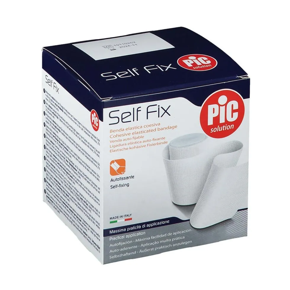 Pic Self Fix - Benda elastica coesiva autofissante per il fissaggio delle medicazioni 12cm x 20m, 1 benda