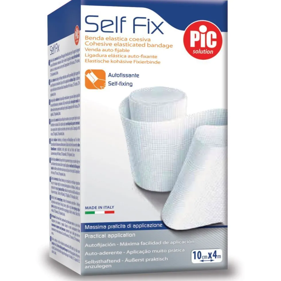 Pic Self Fix - Benda elastica coesiva autofissante per il fissaggio delle medicazioni 10cm x 4m, 1 benda