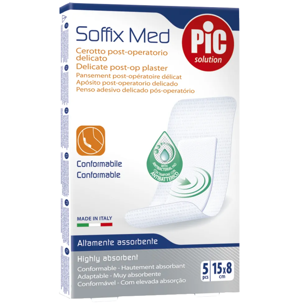 Pic Soffix Med - Cerotto post-operatorio delicato 15x8 cm, 5 medicazioni