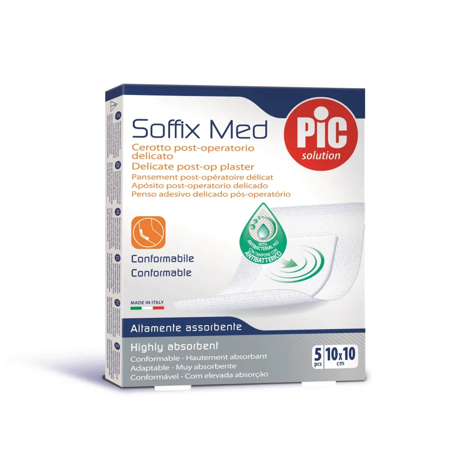 Pic Soffix Med - Cerotto post-operatorio delicato 10x10 cm, 5 medicazioni