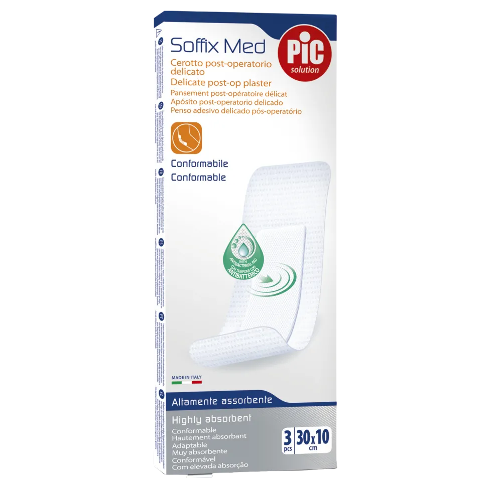 Pic Soffix Med - Cerotto post-operatorio delicato 30x10 cm, 3 medicazioni