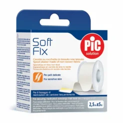 Pic Soft Fix - Cerotto in rocchetto in tessuto non tessuto per pelli sensibili, 2,5 cm x 5 m