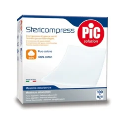 Pic Stericompress - Compresse di Garza sterile per la medicazione 10x10 cm, 100 garze