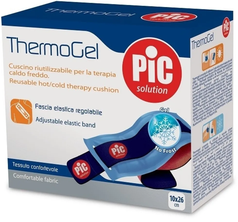Pic Thermogel - Cuscino in gel per la terapia caldo e freddo con fascia elastica, 10x26 cm
