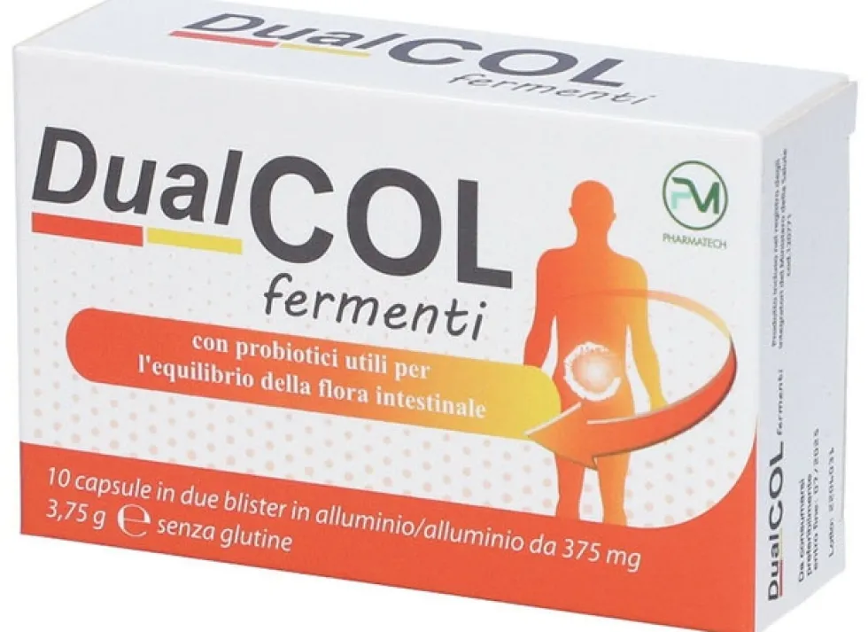 Piemme Pharmatech Italia Dualcol Fermenti integratore - Probiotico flora intestinale, 10 capsule