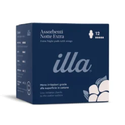 Pietrasanta Illa Care Assorbenti Notte Extra - Assorbenti lenitivi in cotone, assorbenti notte extra 12 pezzi