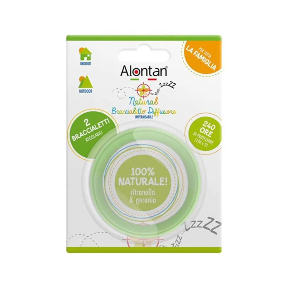 Pietrasanta Pharma Alontan Natural - Braccialetto diffusore contro le zanzare, 2 braccialetti