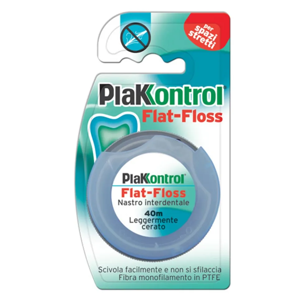 Plakkontrol Flat Floss Nastro Interdentale Leggermente Cerato, 40m