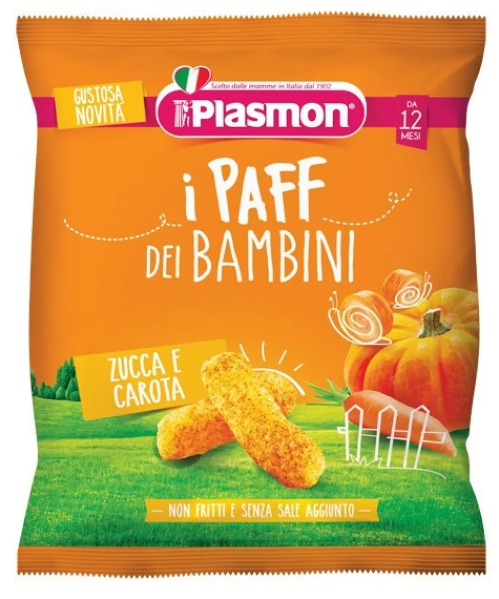 Plasmon I Paff dei Bambini Zucca e Carota - Snack Plasmon per bambini senza glutine, 15 g
