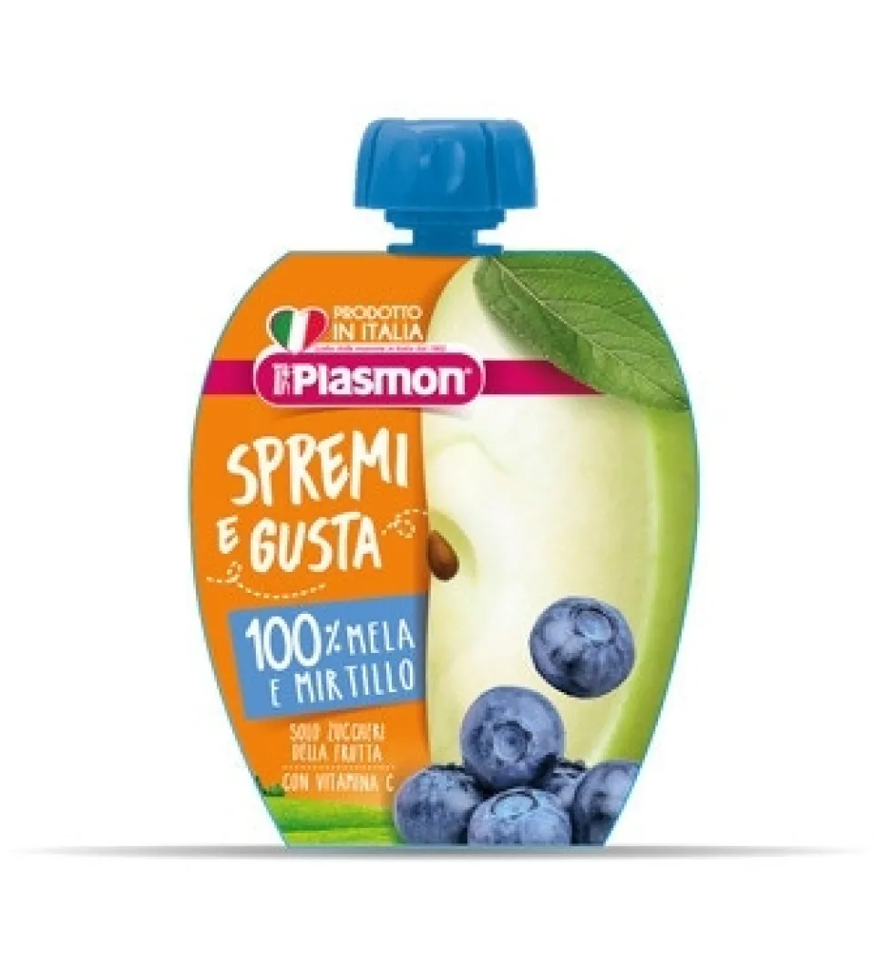 Plasmon Spremi e gusta - Purea di mela e mirtillo alimento per l'infanzia dal 6° mese, 100 ml