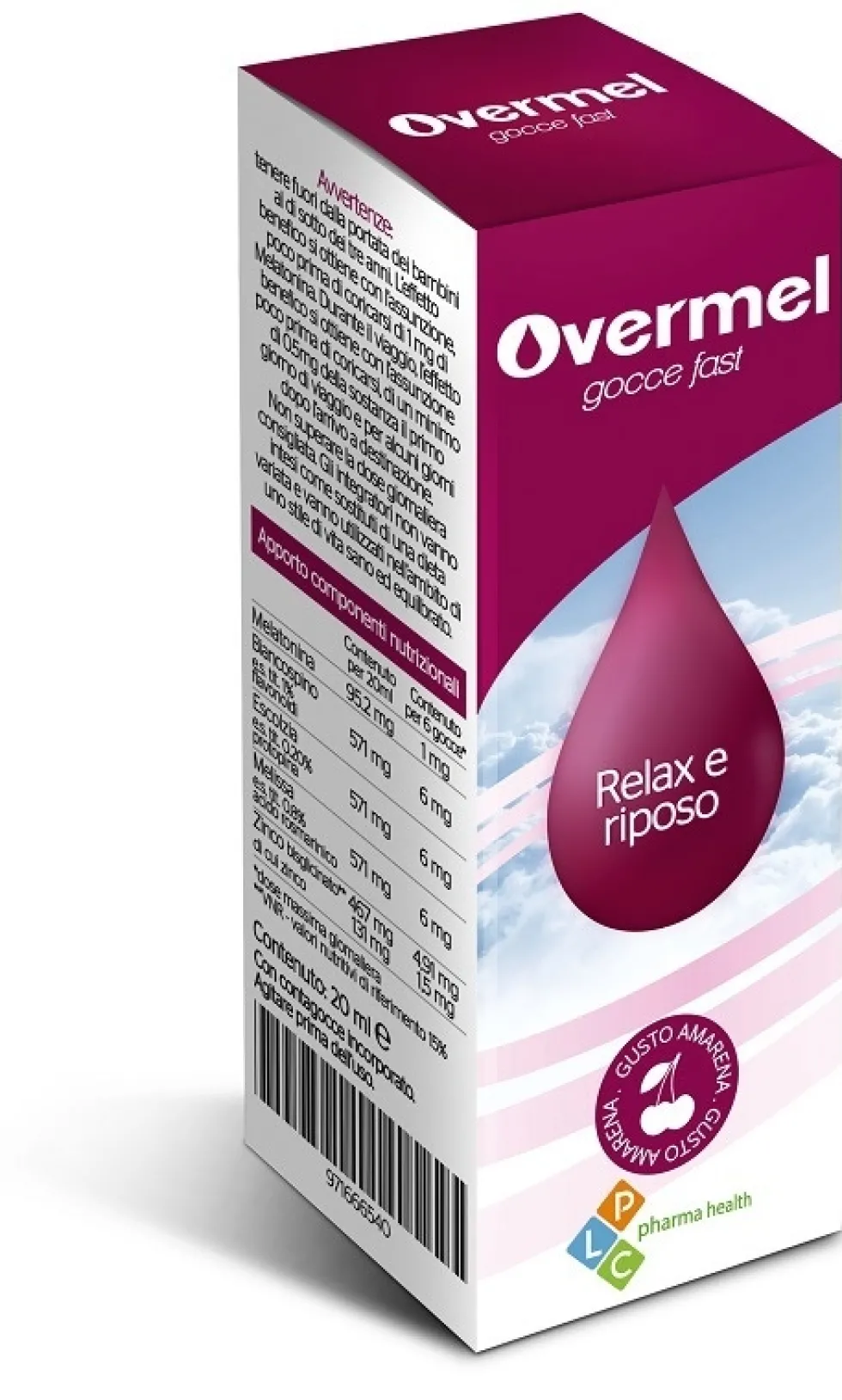 Plc Pharma Health Overmel Gocce Fast - Integratore all'amarena per l'insonnia, gocce Overmel 20 ml