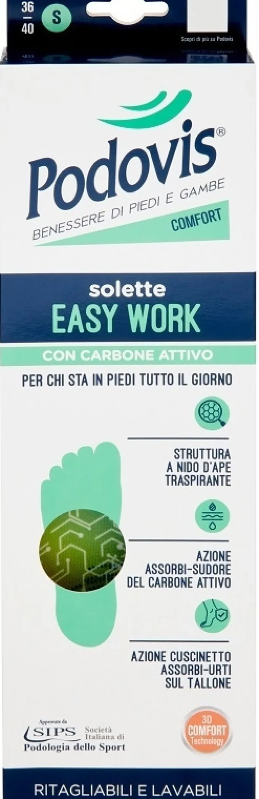 Podovis Solette Easy Work - Solette traspiranti con il carbone attivo nella misura S, 1 paio