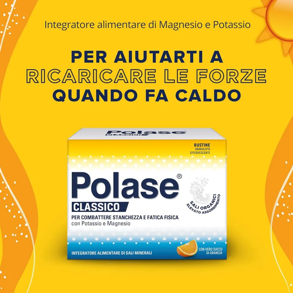 Polase Classico Arancia - Integratore di potassio e magnesio per la stanchezza, 24 bustine