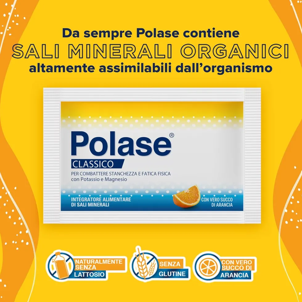 Polase Classico Arancia - Integratore di potassio e magnesio per la stanchezza, 24 bustine