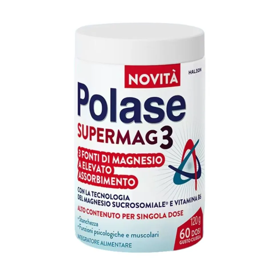 Polase Supermag3 Integratore Alimentare a base di 3 fonti di Magnesio, 120g