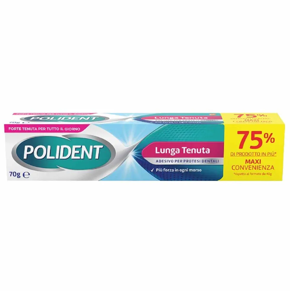 Polident Fissativo Lunga Tenuta Adesivo Protesi Dentale Gusto Menta, 70g