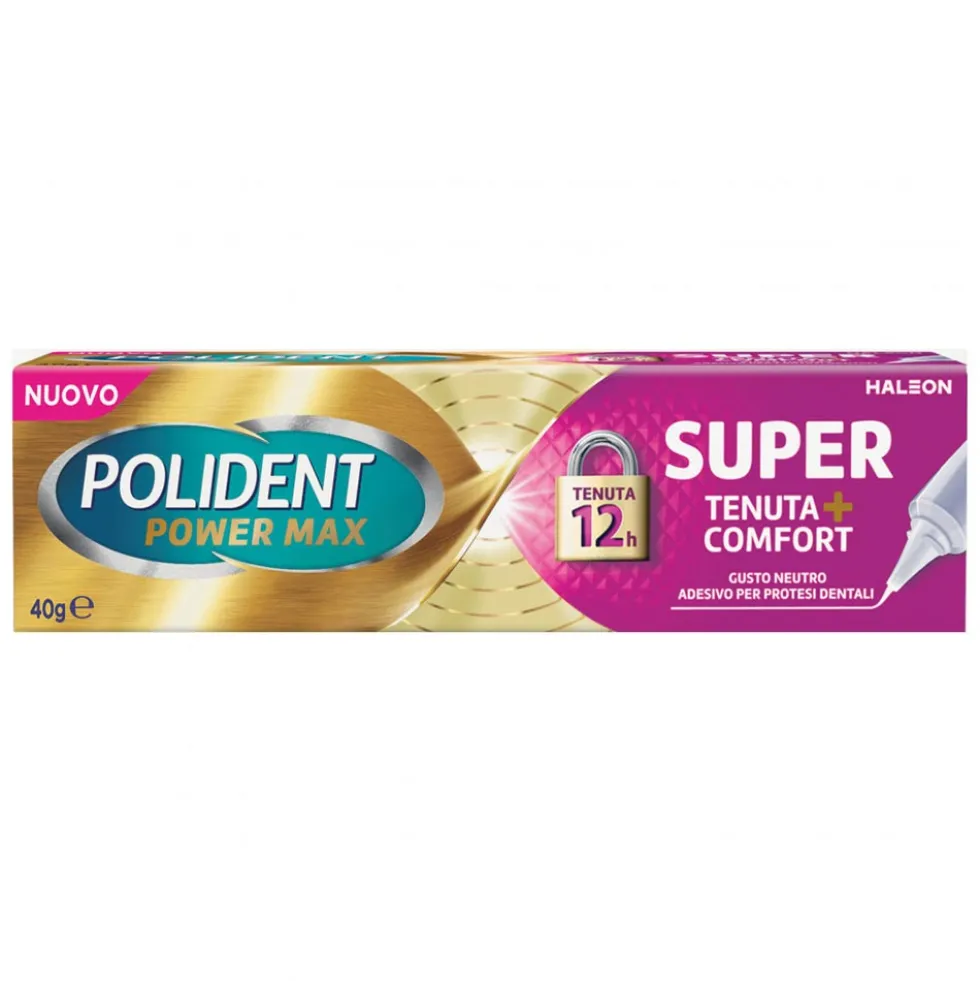 Polident Power Max Super Tenuta+Comfort Adesivo Protesi Dentale, 40g