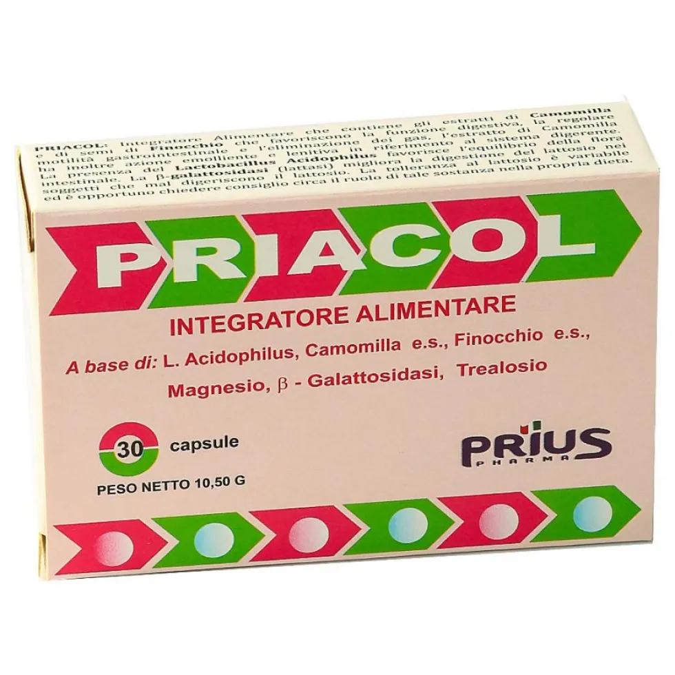 Prius Pharma Priacol - Integratore per la colite e il meteorismo, 30 capsule