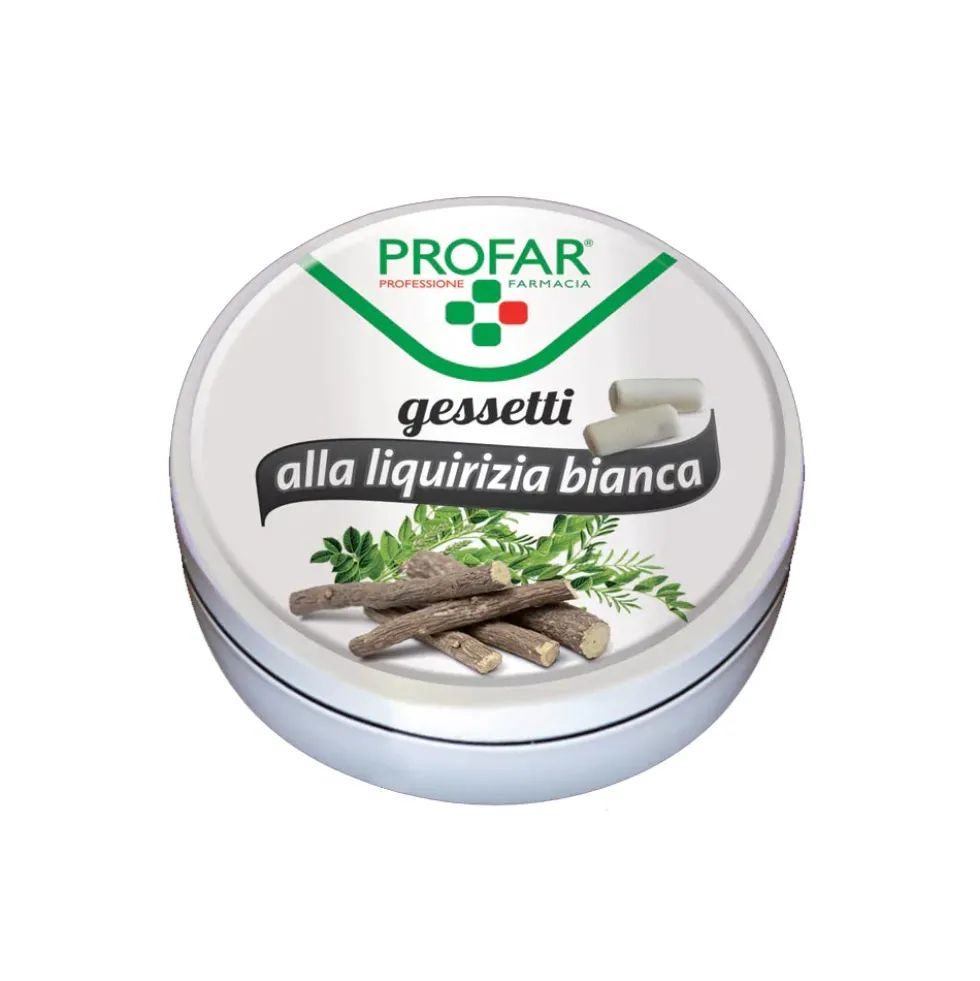 Profar Gessetti alla liquirizia bianca - Pastiglie lenitive per la gola, barattolo da 40 g