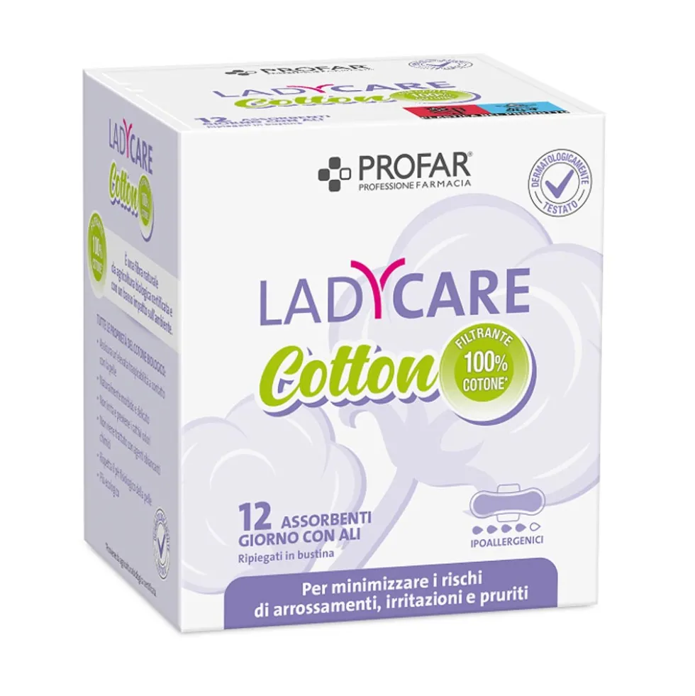 Profar Ladycare - Cotton Assorbenti con Ali giorno, 12 assorbenti