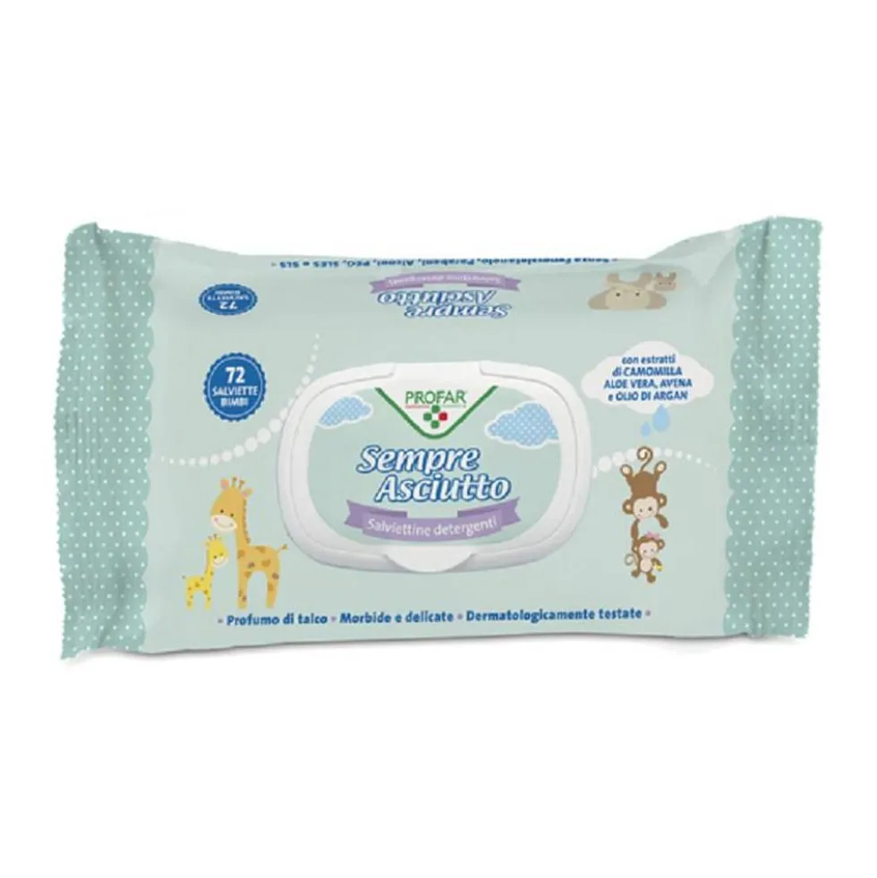 Profar Sempre Asciutto - Salviettine detergenti lenitive per neonati e bambini, 72 salviette