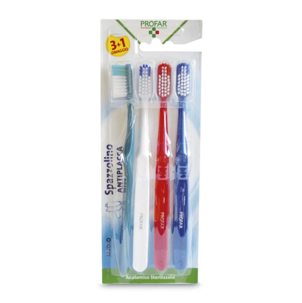 Profar Spazzolino Antiplacca Anatomico Sterilizzato, 4 Spazzolini