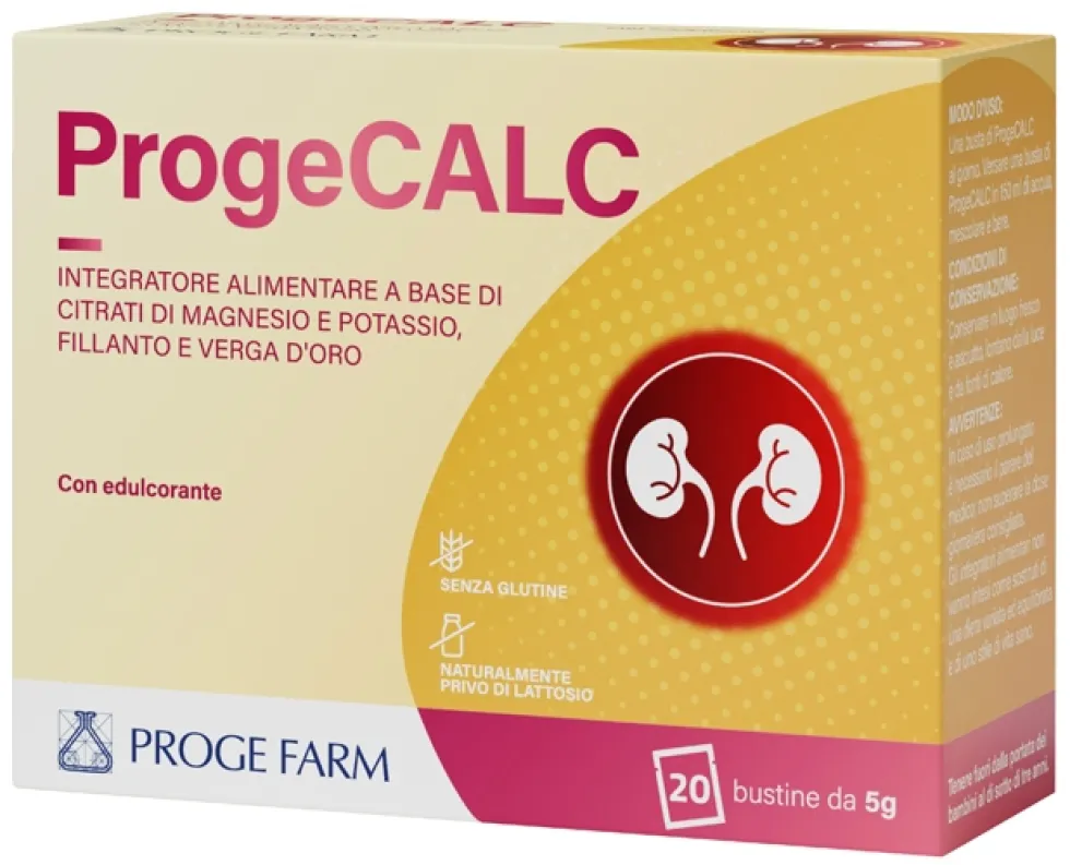 Proge Farm Progecalc - Integratore drenante per la carenza di minerali, 20 bustine Progecalc da 5 g