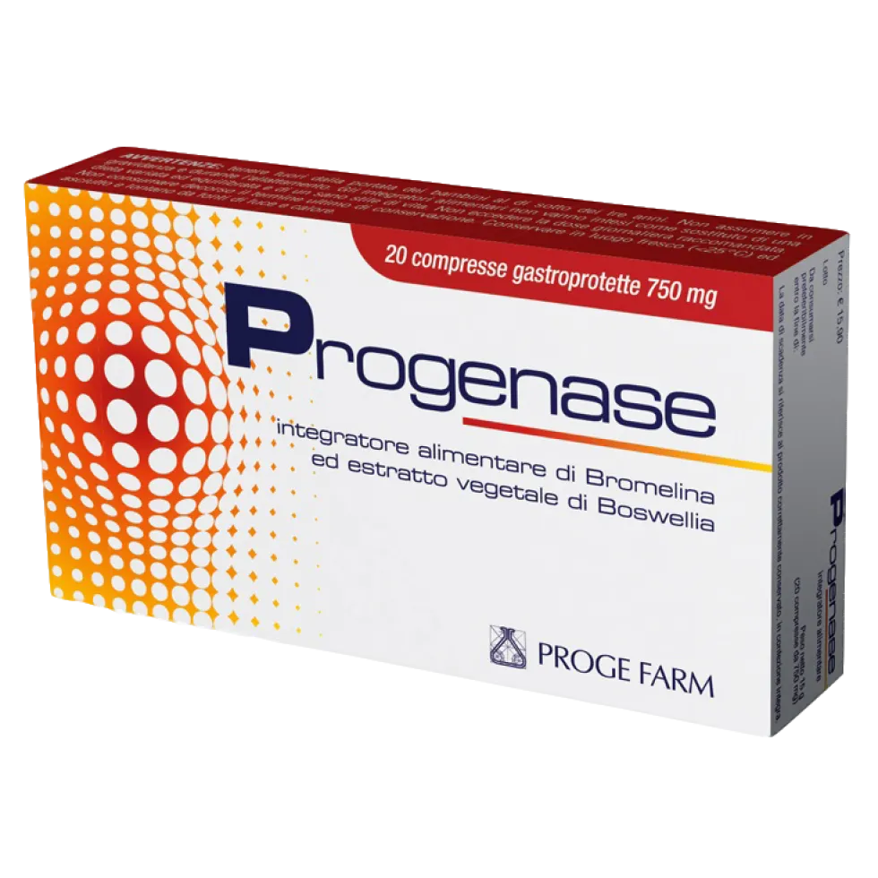 Proge Farm Progenase - integratore bromelina per microcircolo e drenaggio, 20 compresse