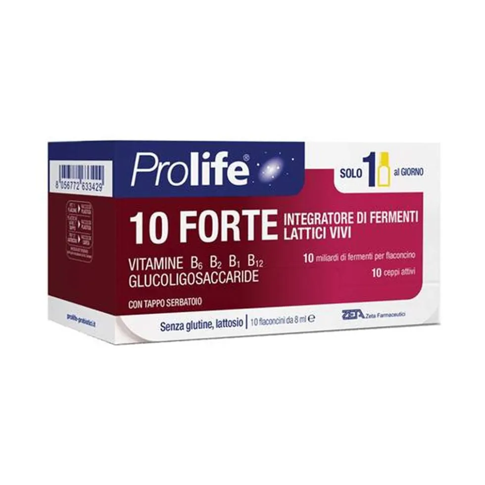 Prolife 10 Forte Integratore di Fermenti Lattici e Vitamine, 10 Flaconcini x 8ml