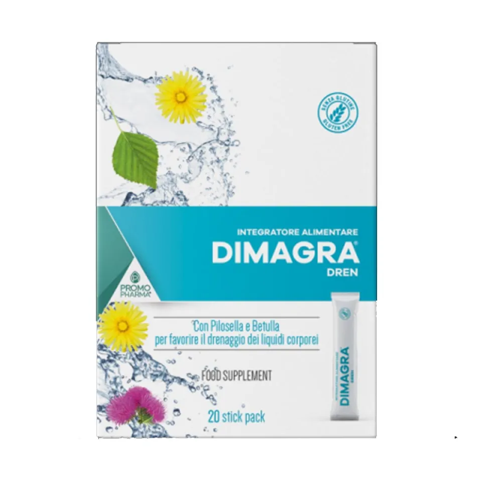 Promopharma Dimagra Dren - Integratore alimentare per il drenaggio dei liquidi, 20 stick da 15 ml