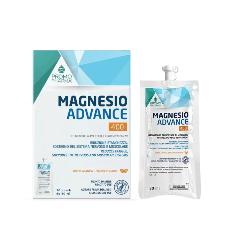 PromoPharma Magnesio Advance 400 - Integratore alimentare per la stanchezza, 20 bustine da 30 ml