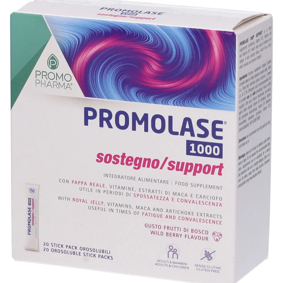PromoPharma Promolase 1000 Sostegno - Integratore ricostituente per l'energia, 20 stick