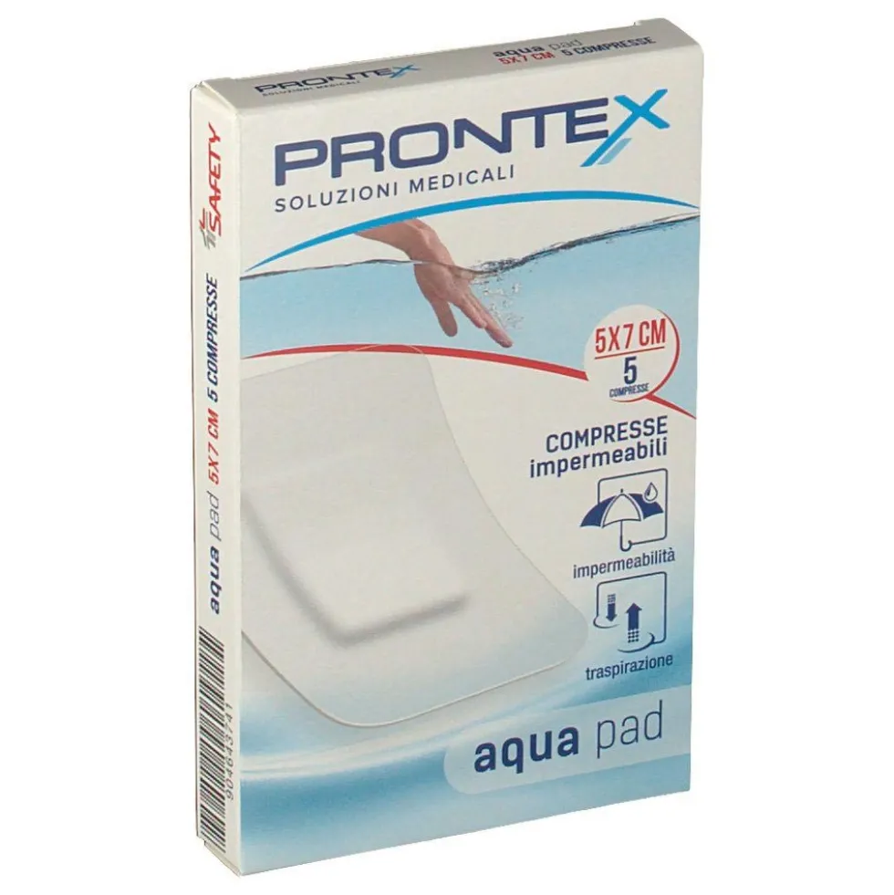 Prontex Aqua Pad - Compressa adesiva impermeabile per le ferite, 5 compresse da 5x7 cm