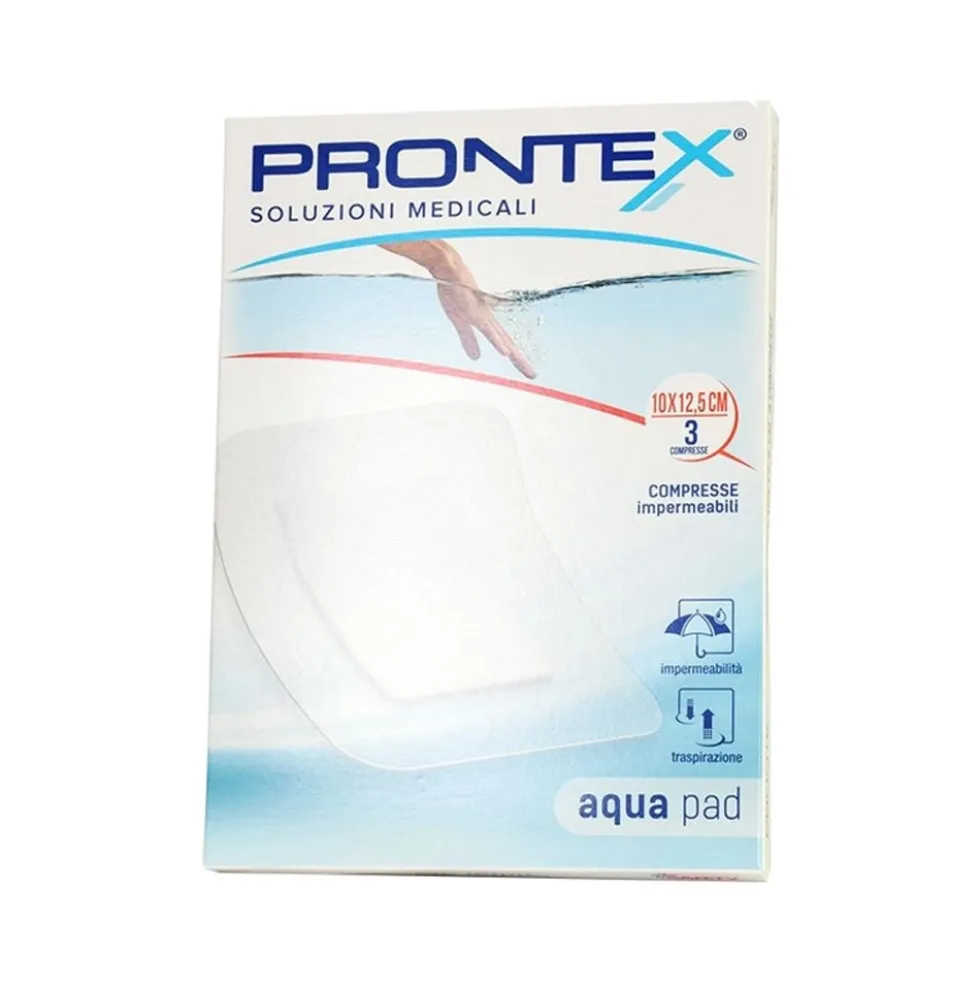 Prontex Aqua Pad - Compressa adesiva sterile e resistente all'acqua, 3 compresse da 10x12,5 cm