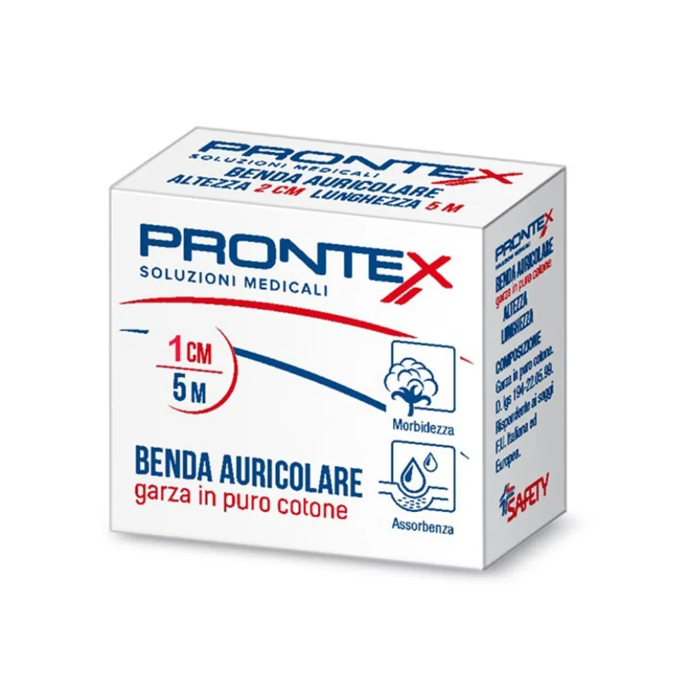 Prontex Benda Auricolare di Garza in puro Cotone, 1cm x 5m