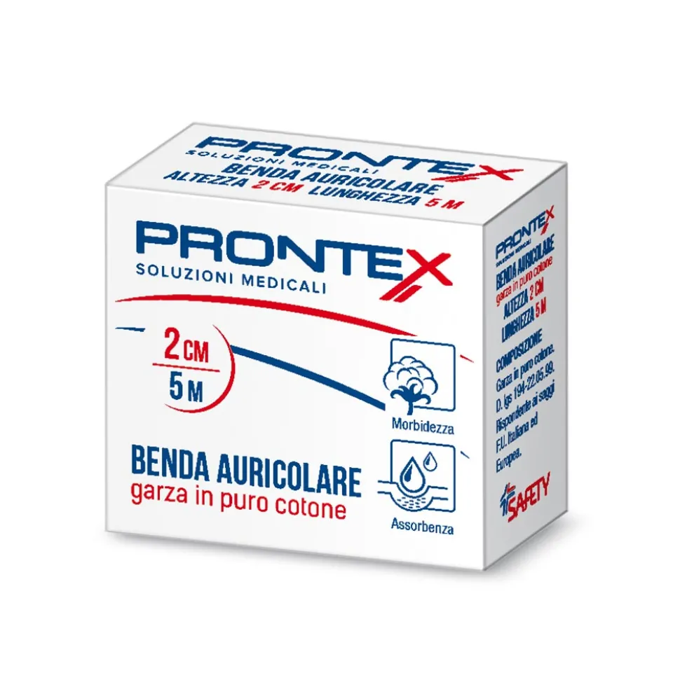 Prontex Benda Auricolare di Garza in puro Cotone, 2cm x 5m