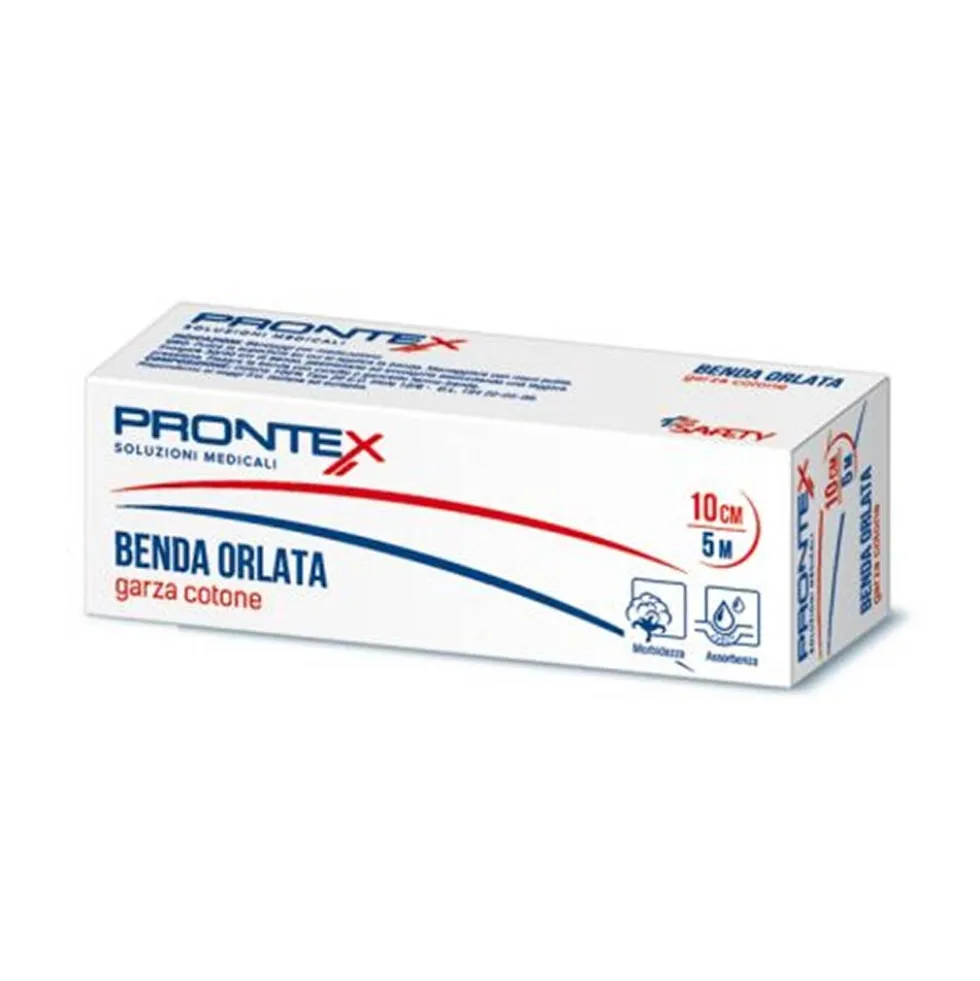 Prontex Benda orlata - Benda di garza idrofila per le medicazioni, 1 benda da 10 cm x 5 m