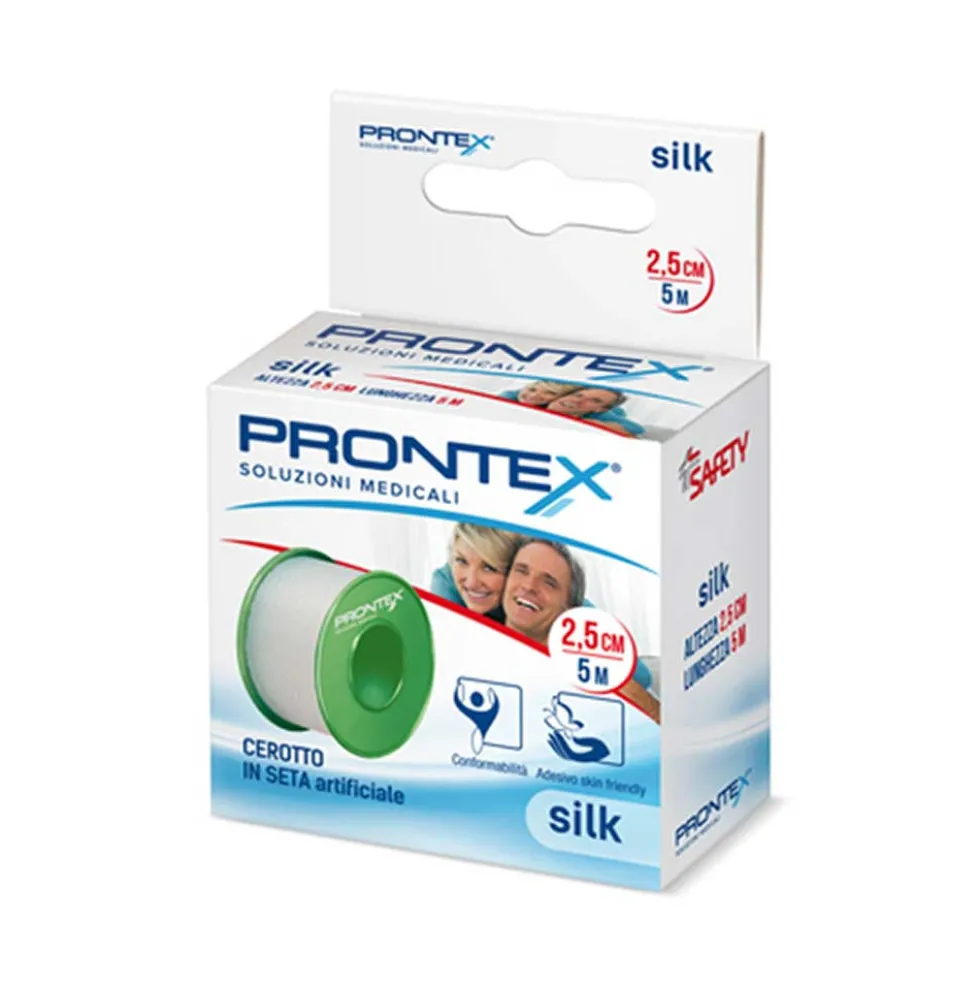 Prontex Silk - Cerotto in seta artificiale per pelli delicate, 1 rocchetto da 2,5 cm x 5 m
