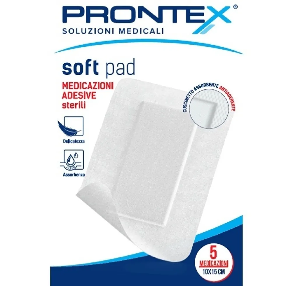Prontex Soft Pad - Medicazione Adesiva Sterile con Cuscinetto Assorbente Misura 10 x 15 cm, 5 Pezzi