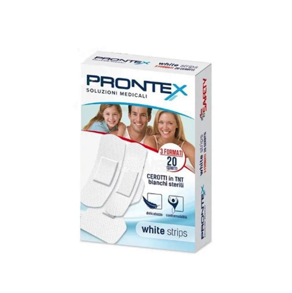 Prontex Strisce bianche - Cerotti sterili per la protezione delle ferite, 20 cerotti